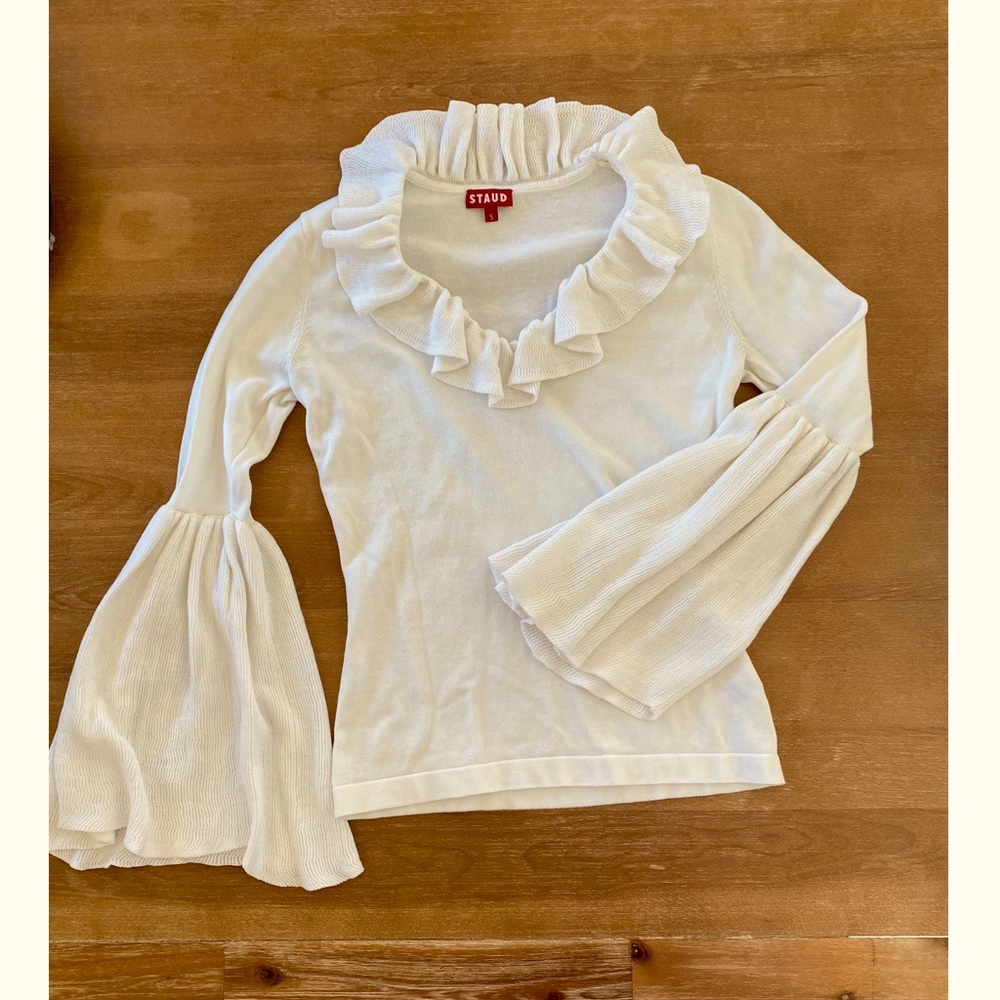 White STAUD flared sleeve top! Size Small